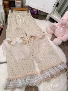 comyu remake floral romantic beige pants