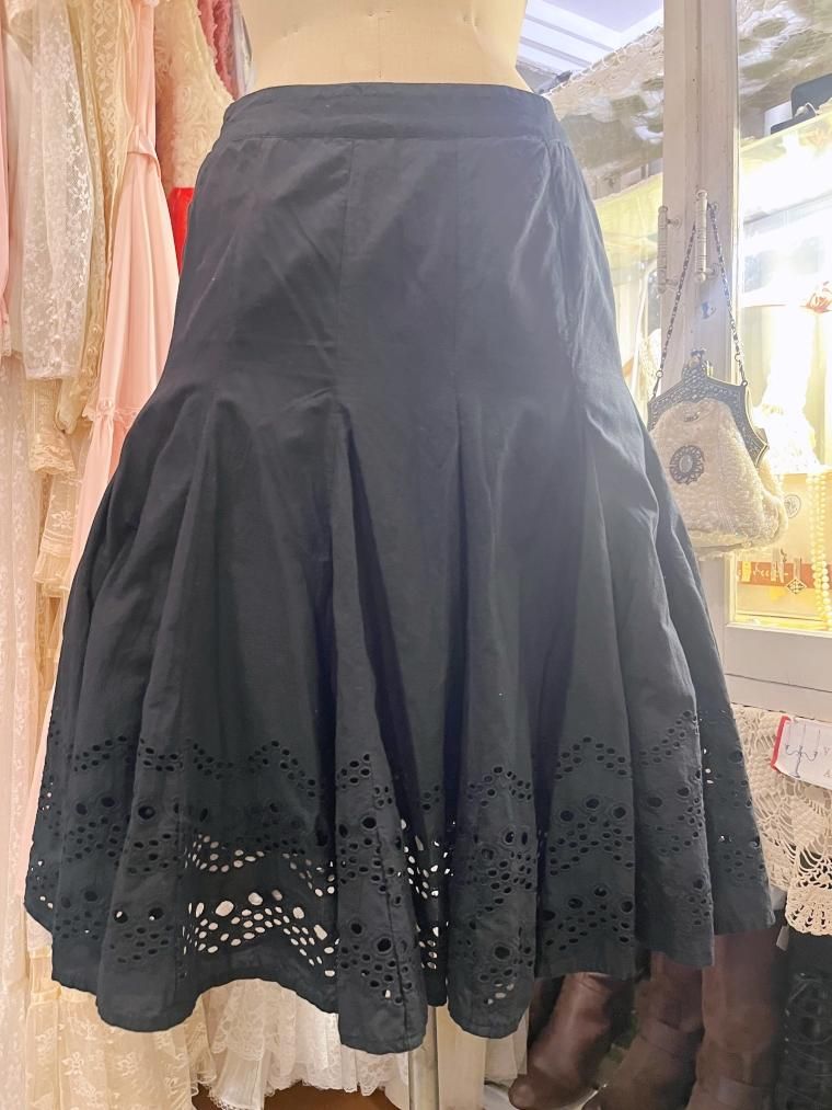 Vintage 裾レースコットンフレアブラックスカート