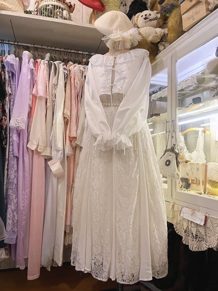 総レースシフォン切り替えホワイトロングワンピース 総レースシフォン切り替えホワイトロングワンピース