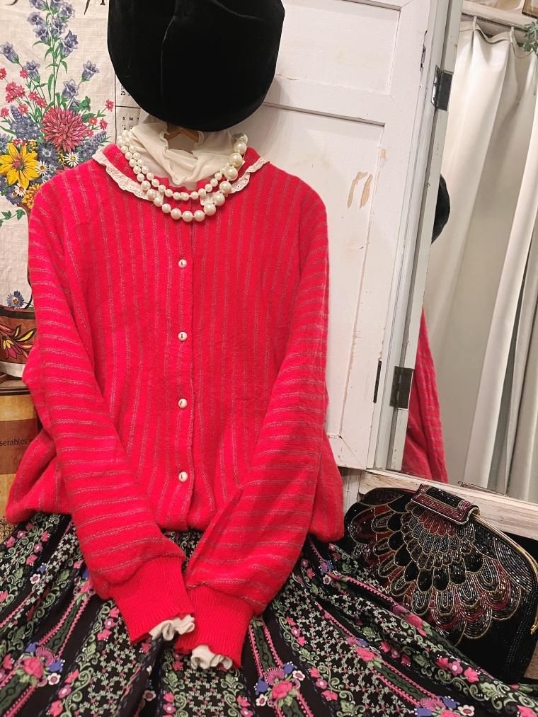 ビンテージ 70s 手編 ビーズ パール 刺繍 モヘア100 ニット 希少 美品 ビンテージ 70s 手編 ビーズ パール 刺繍 モヘア100 ニット 希少 美品