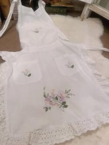 Vintage Embroidery Cotton White Apron