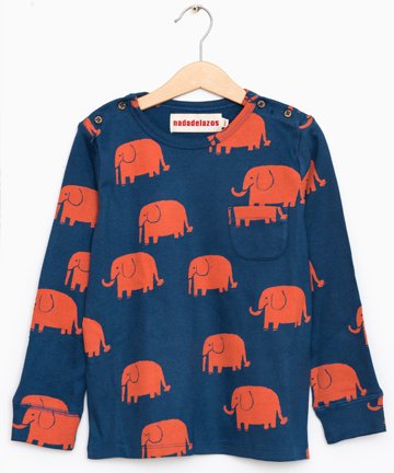 nadadelazos ナダデラゾス 子供服 長袖Tシャツ ELEPHANT 12-18M/18-24M