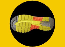 ●先部と後部の耐摩耗ゴムは靴を長持ちさせ、耐滑ゴムで滑り事故を軽減します。
●ミッドソール後部はクッション性の高いEVA、前部は安定性の高いやや硬度の高いEVAを使用。