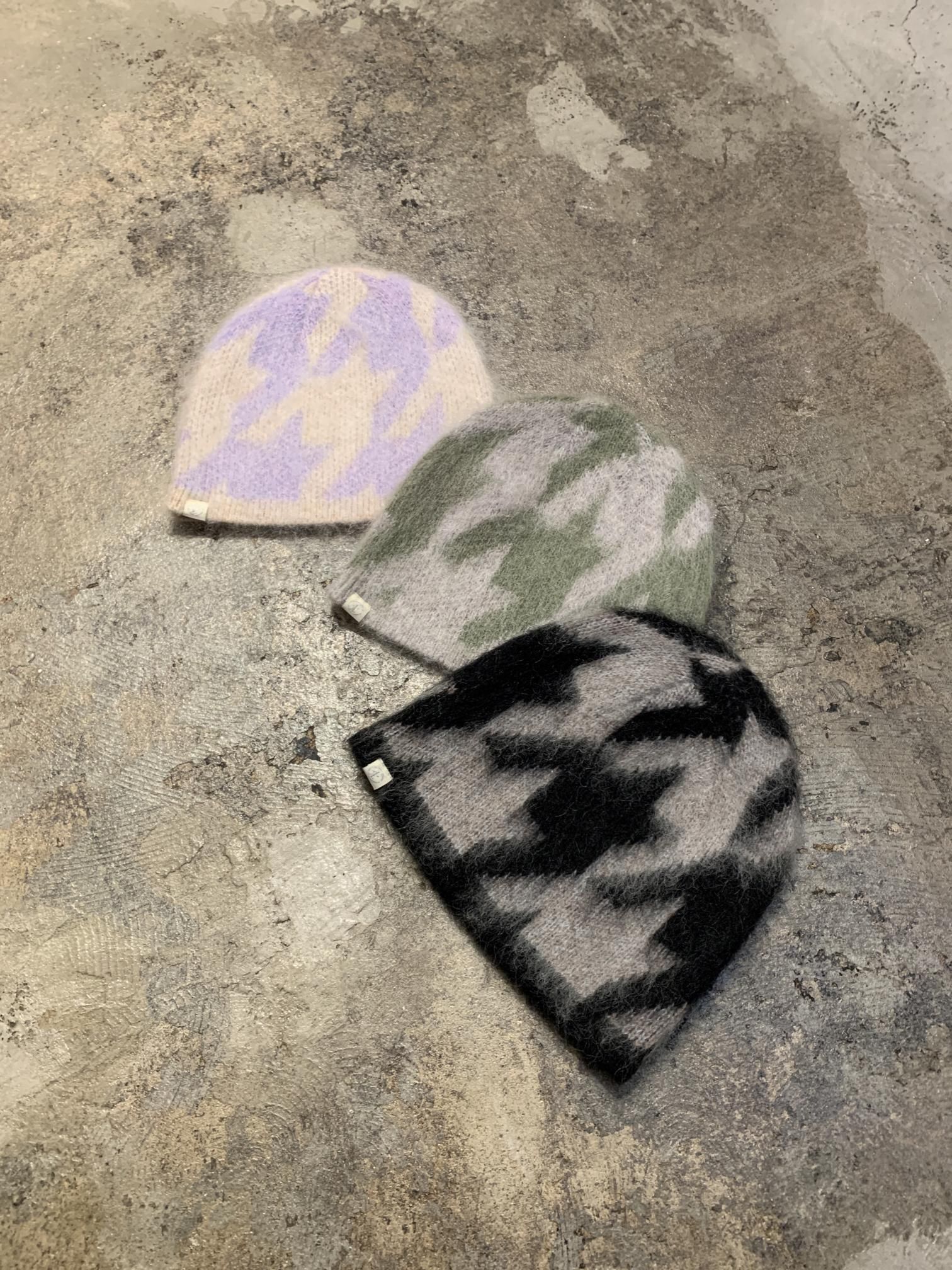 K3IJU着用 Fake ass flowersビーニー FAF -FAKE AS FLOWERS- / HOUNDSTOOTH MOHAIR BEANIE / フェイク