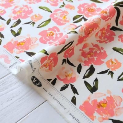 カラフルな花模様の生地 数量5から】 生地 『スケア 縞に花模様 青 850425-1-2』 生地,素材から