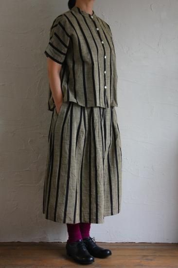 ヤンマ産業 ともえ縞シャツ YAMMA 会津木綿 丸首ボタンシャツ（ともえ縞）- poooL (online shop)