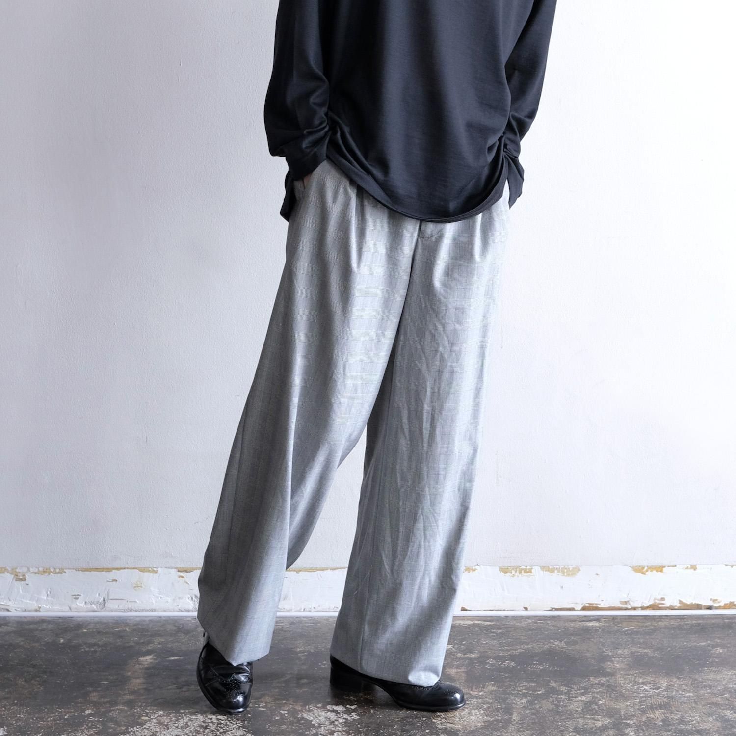 GLEN CHECK TUCK WIDE PANTS [BLACK/WHITE CHECK]