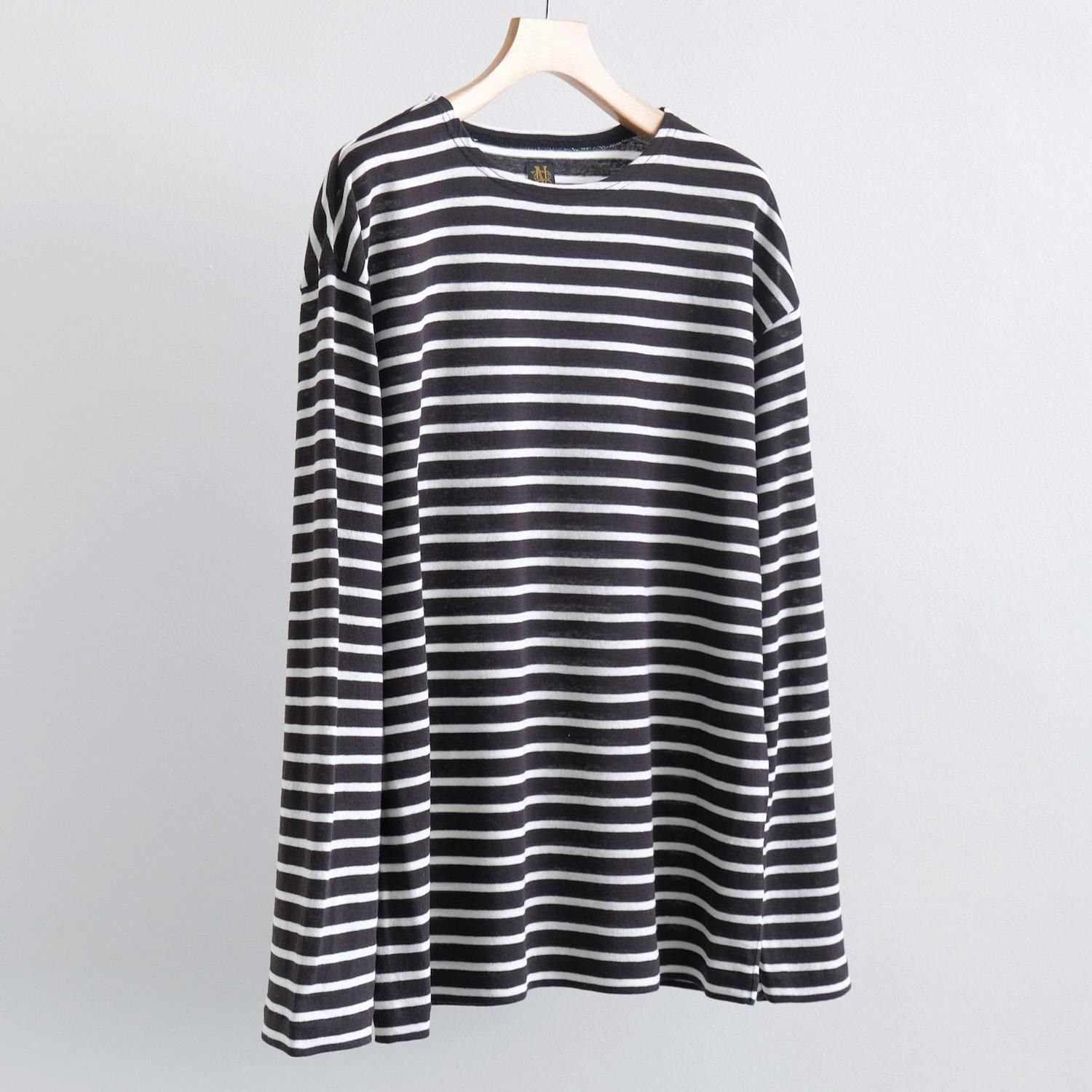COTTON-LINEN HIGH TWIST BASQUE SHIRT L/S [BLACK/WHITE]