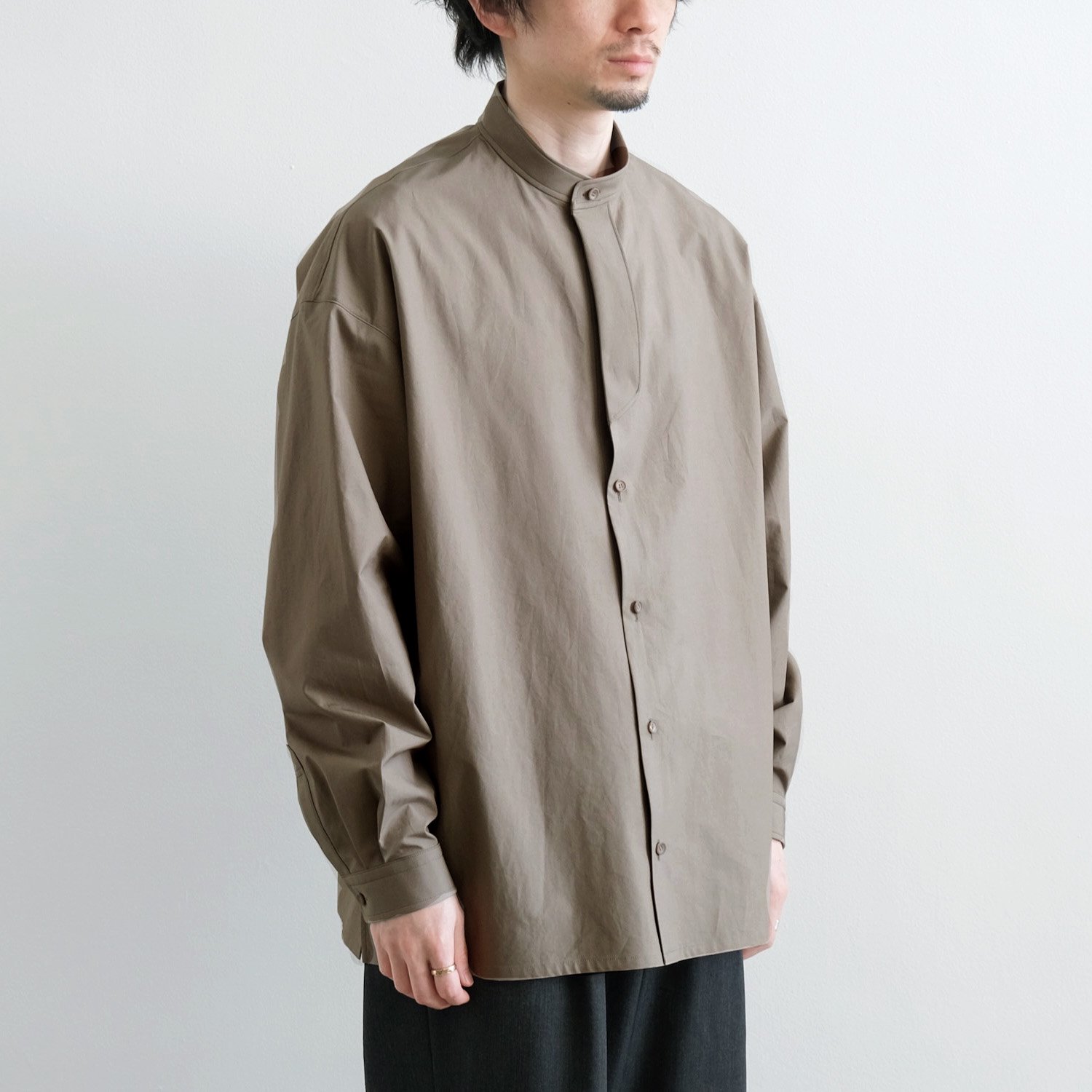 THE RERACS ザ リラクス シャツ サイズ:46 22AW スタンドカラー プラケット 長袖 シャツ VINTAGE FINX COTTON THE PLACKET SHIRT 22FW-REBL-314 比翼仕立て ビッグ オーバー サイズ シルエット ホワイト 白 トップス カジュアルシャツ  【メンズ】