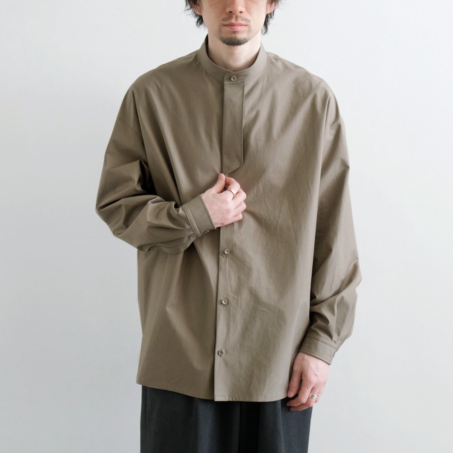 THE RERACS COLLARLESS POLO SHIRTS KHAKICOLLA - ポロシャツ