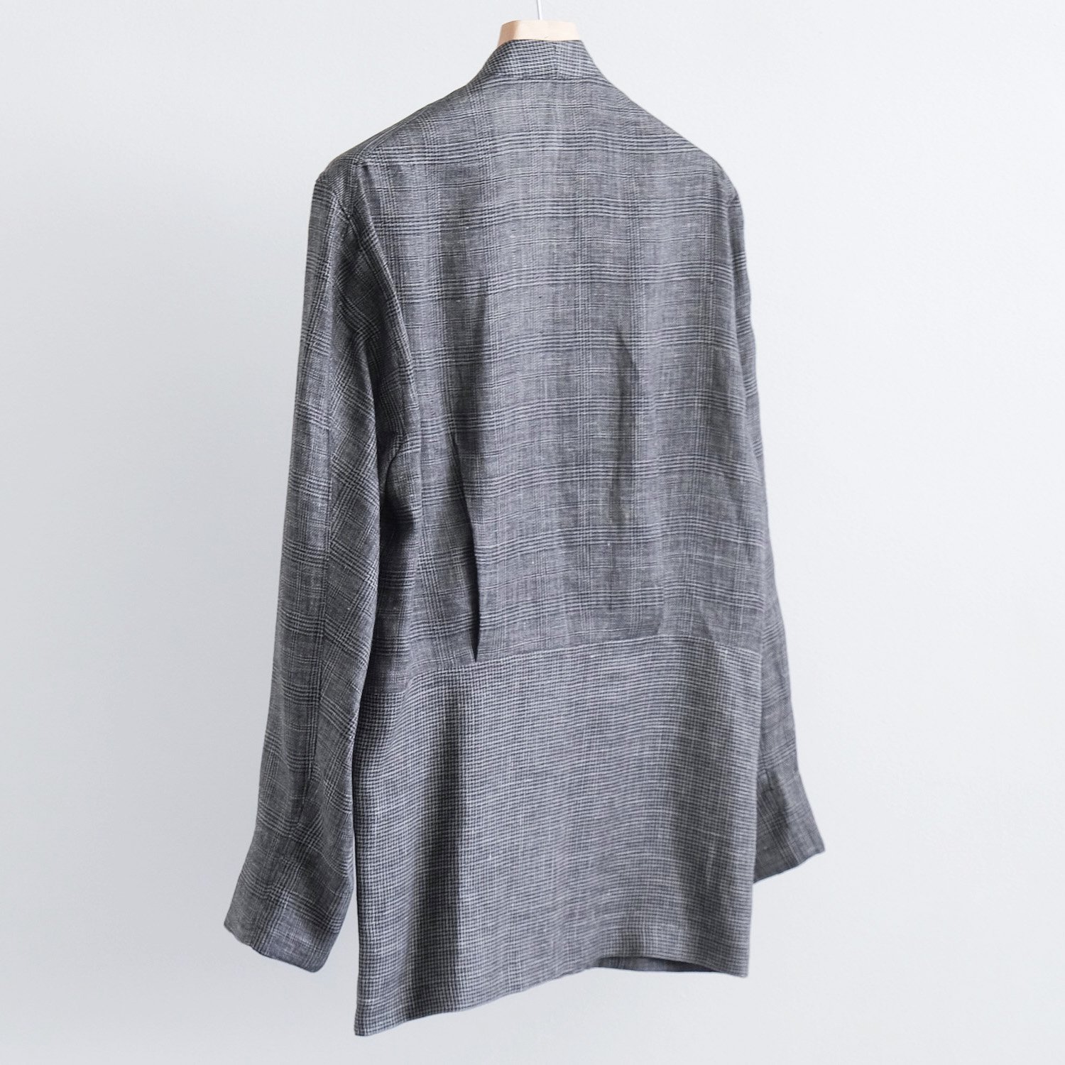 LINEN S1B NO COLLAR CARDIGAN JACKET [GLEN CHECK & HOUNDTOOTH