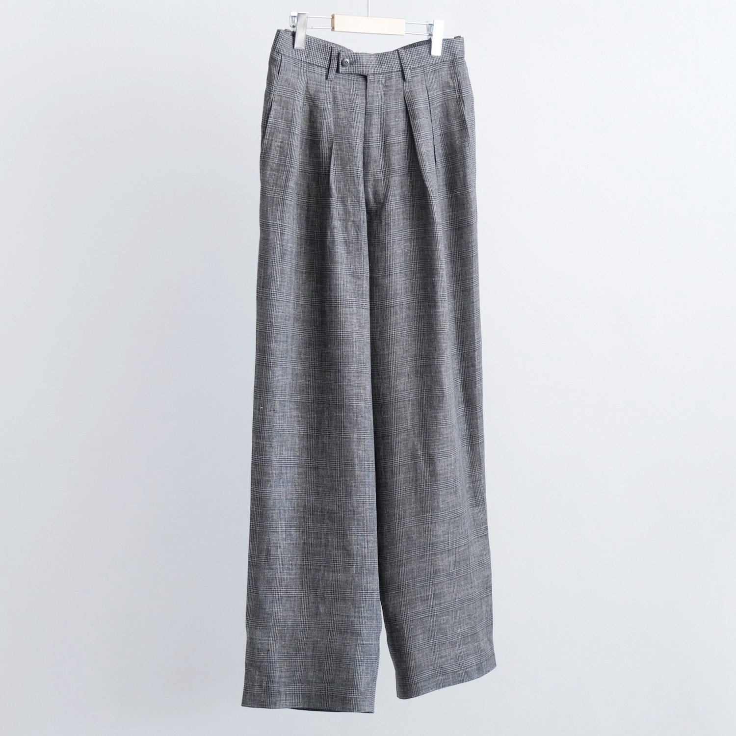 LINEN TUCKED WIDE PANTS [GLEN CHECK & HOUNDTOOTH] - WUNDER 大阪