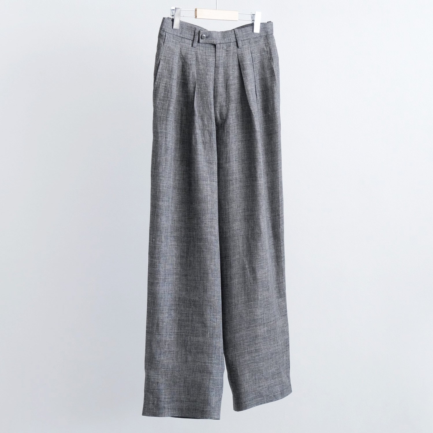 LINEN TUCKED WIDE PANTS [GLEN CHECK & HOUNDTOOTH]