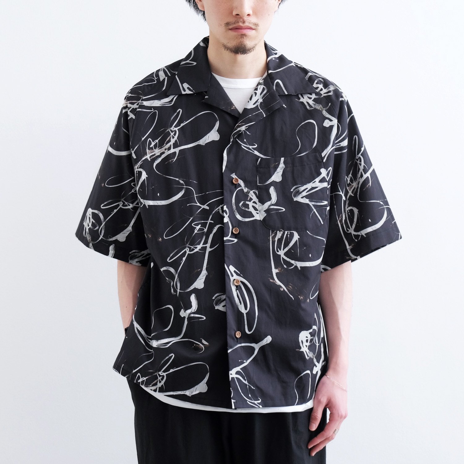 COTTON RAGLAN SLEEVE ALOHA SHIRT [BLACK PAINTER / DEADSTOCK