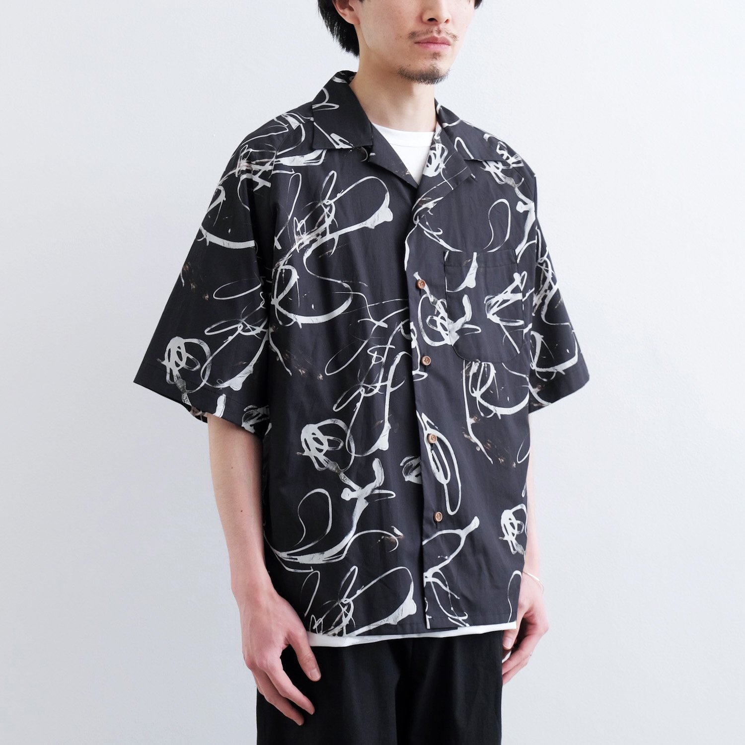 COTTON RAGLAN SLEEVE ALOHA SHIRT [BLACK PAINTER / DEADSTOCK