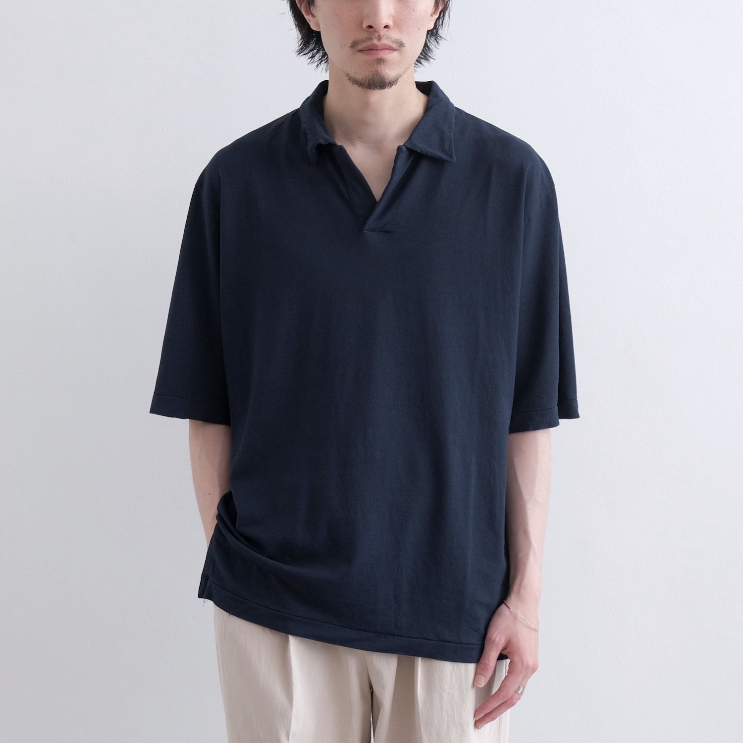 maatee&sons 和紙スキッパーポロ ネイビー3-