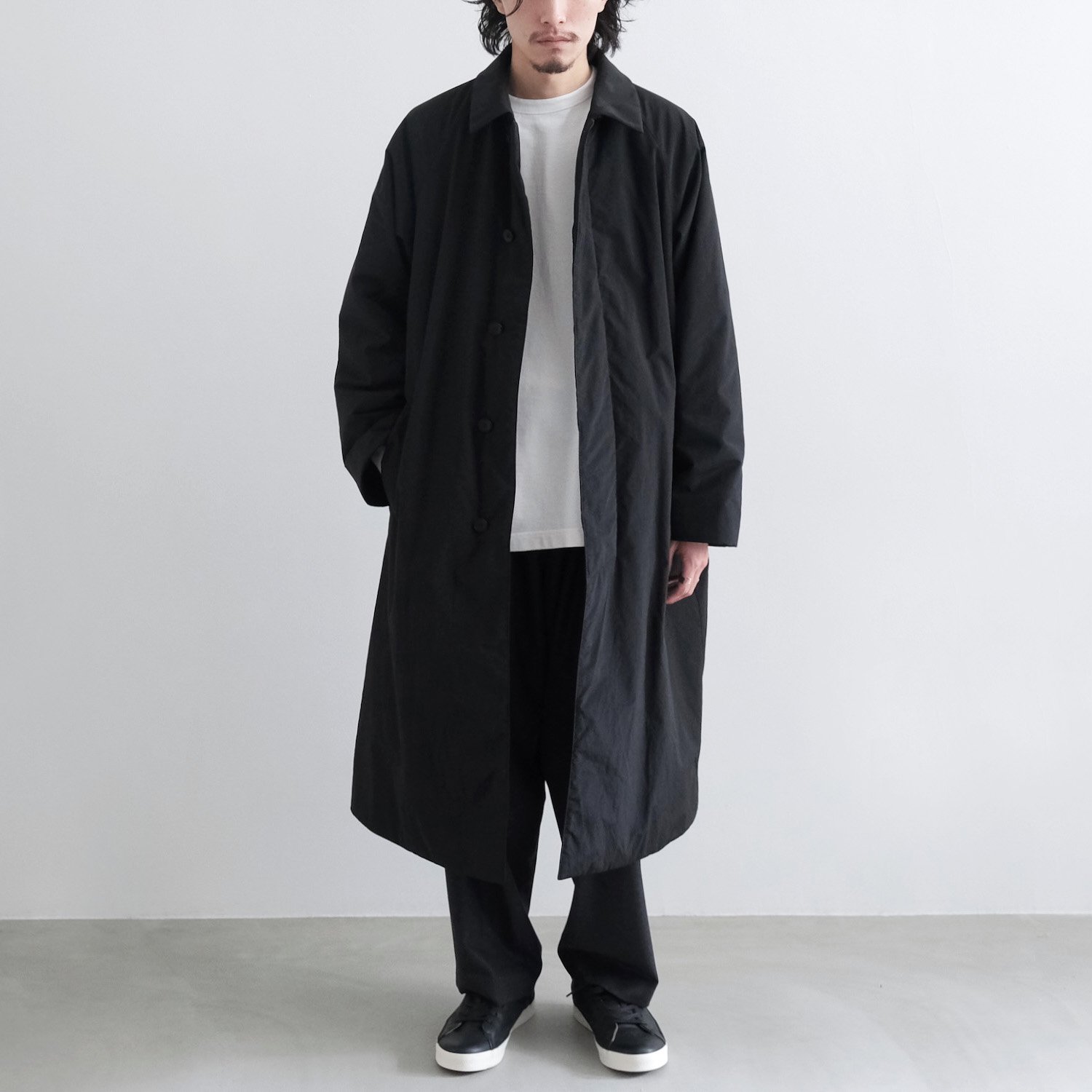 TECHNO COTTON RECYCLED WOOL / CASHMERE PADDED COAT [BLACK]