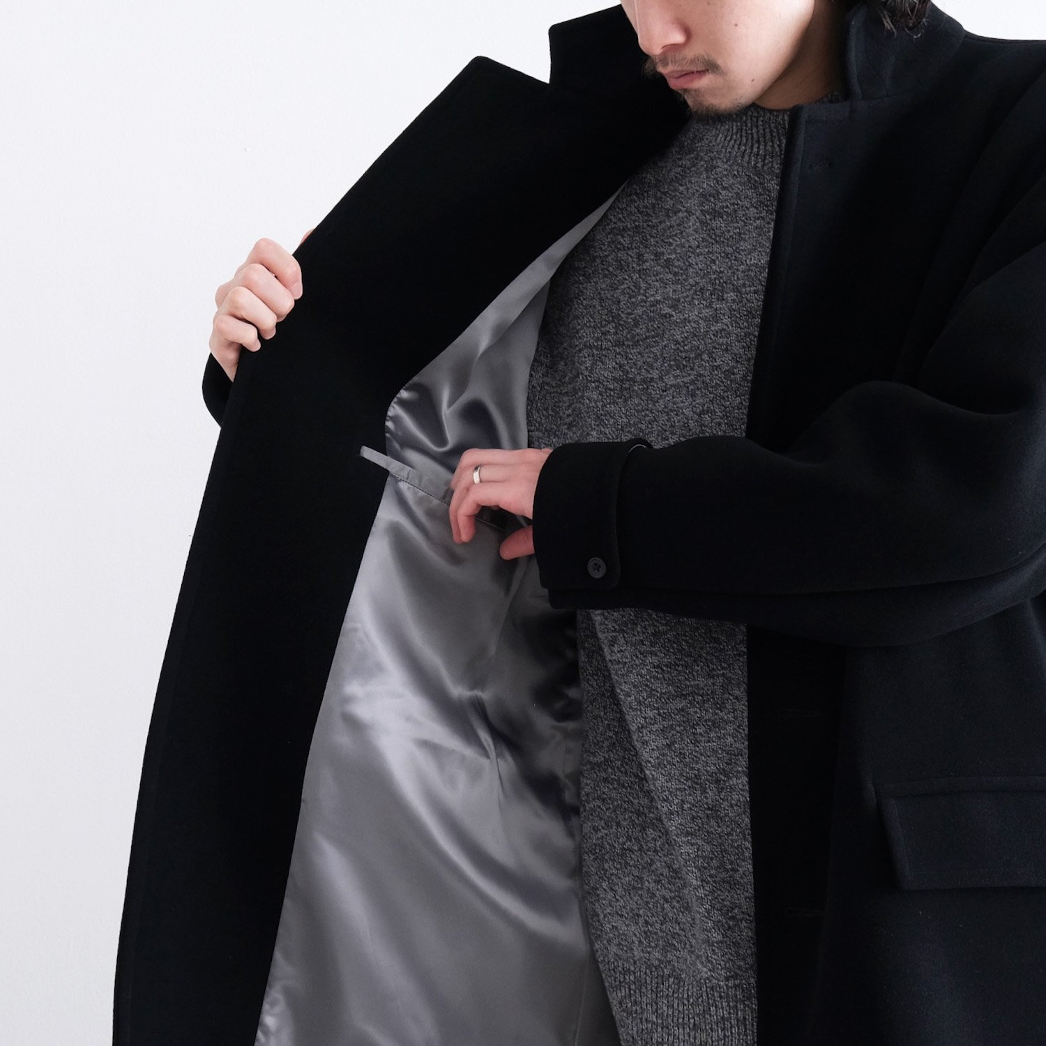 TASMANIA WOOL DOUBLE MELTON TAILOR BOX COAT [BLACK] - WUNDER 大阪 