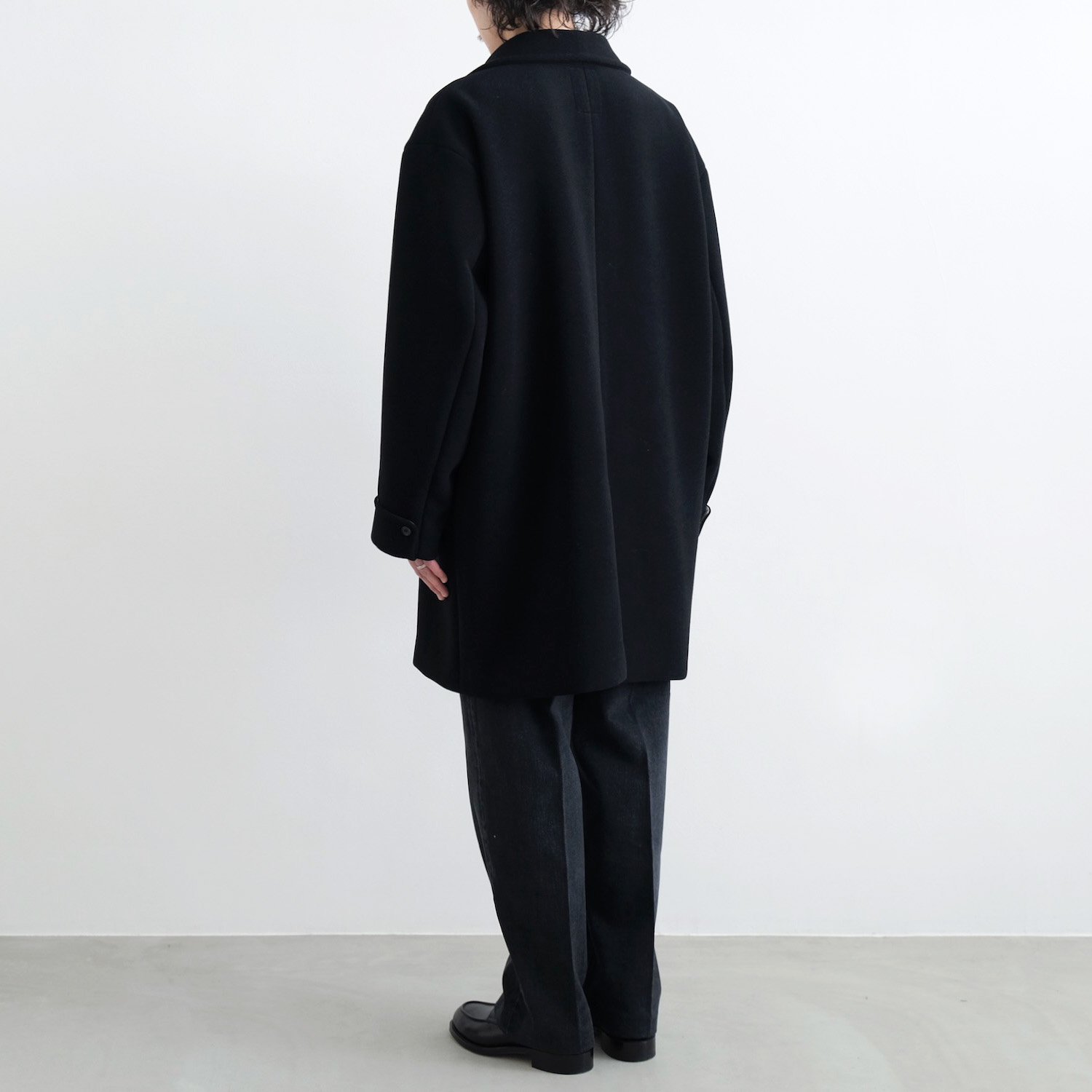 TASMANIA WOOL DOUBLE MELTON TAILOR BOX COAT [BLACK] - WUNDER 大阪 