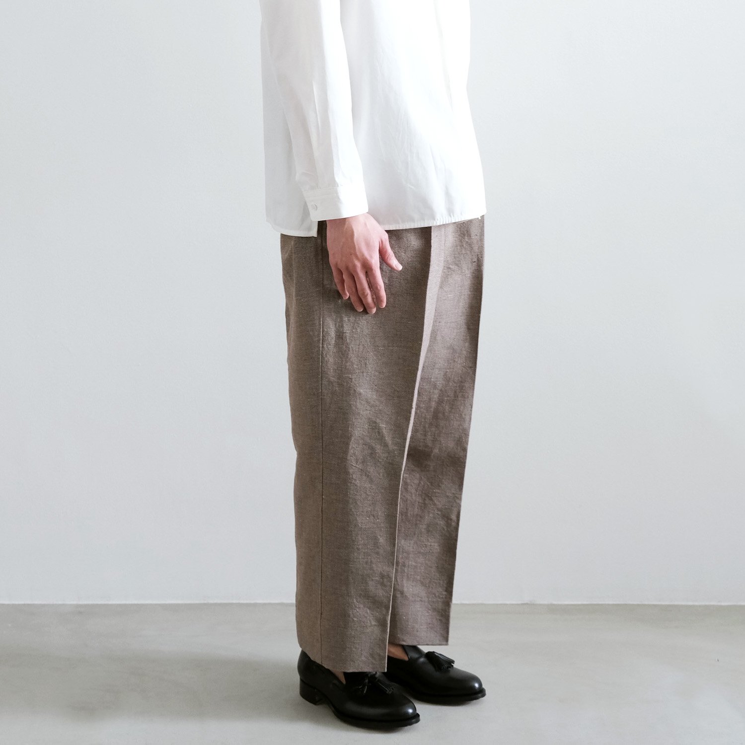 GEOMETRIC COTTON LINEN DRAPING ELASTIC WIDE TROUSERS TYPE A 