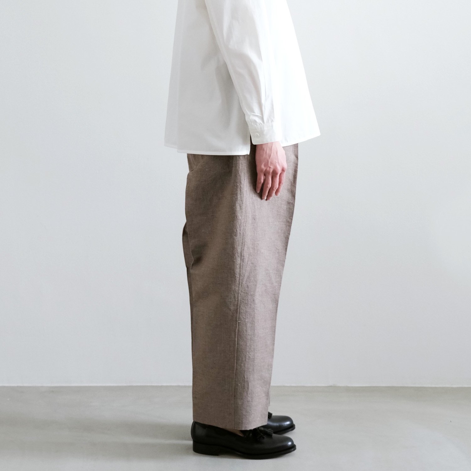 GEOMETRIC COTTON LINEN DRAPING ELASTIC WIDE TROUSERS TYPE A 