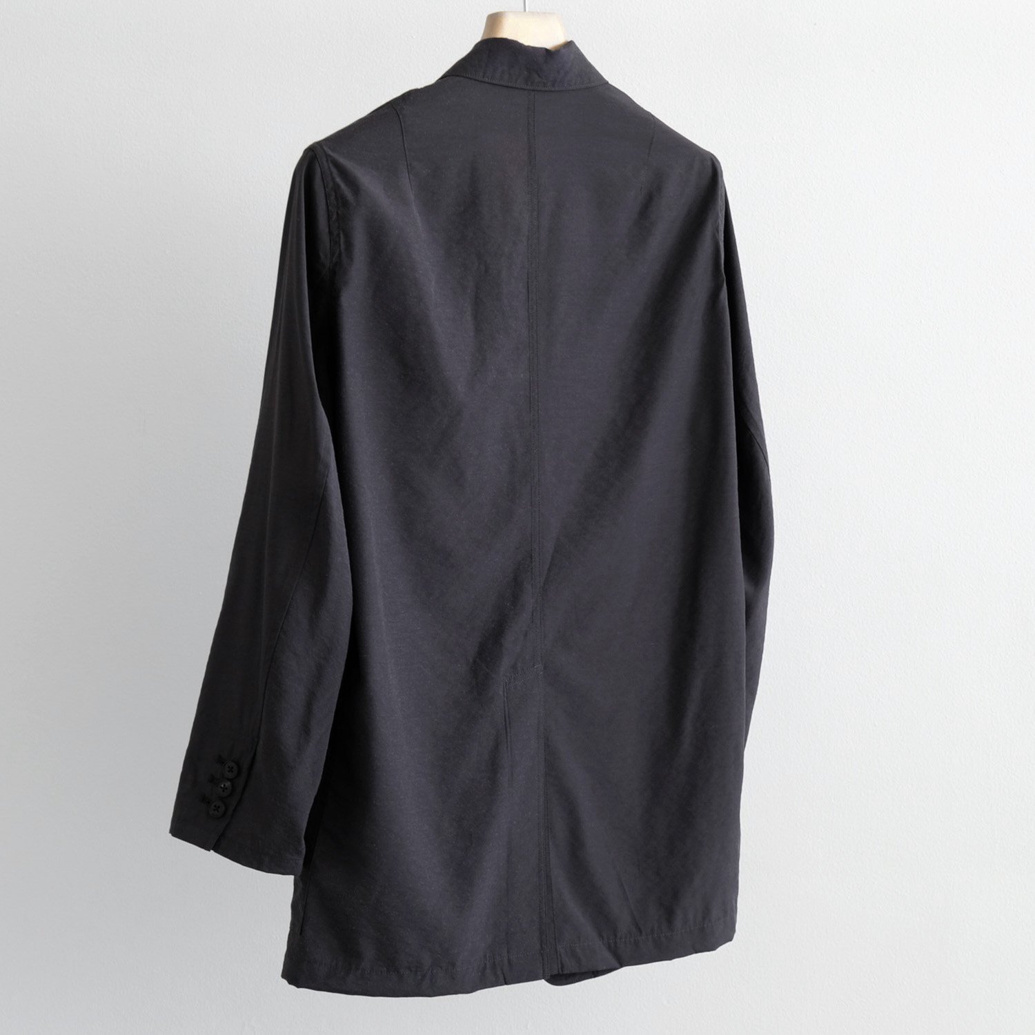 HIGH COUNT NYLON×VISCOSE×SILK CUTAWAY FRONT LONG JACKET [BLACK 