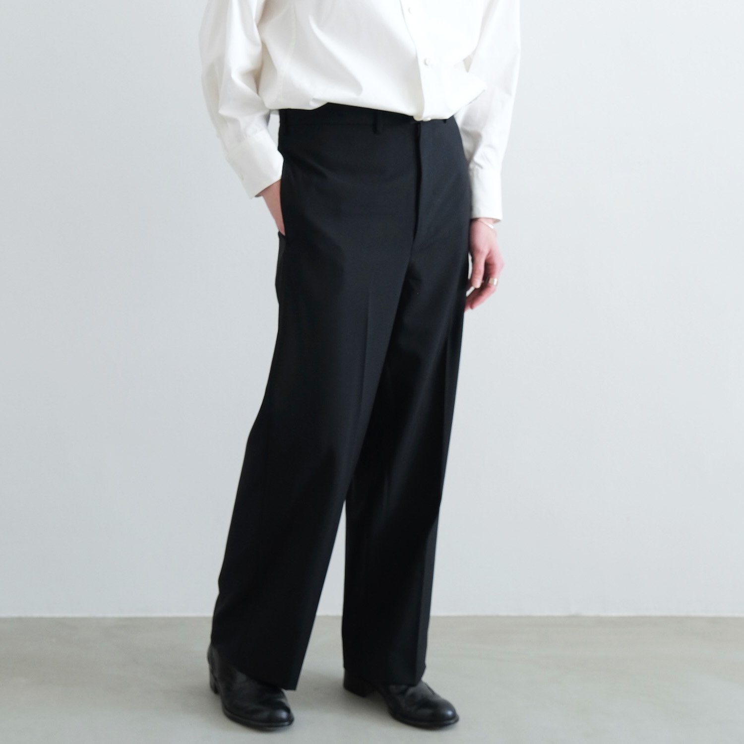 HARD TWIST POPLIN WIDE TROUSERS [BLACK] - WUNDER 大阪 セレクト 