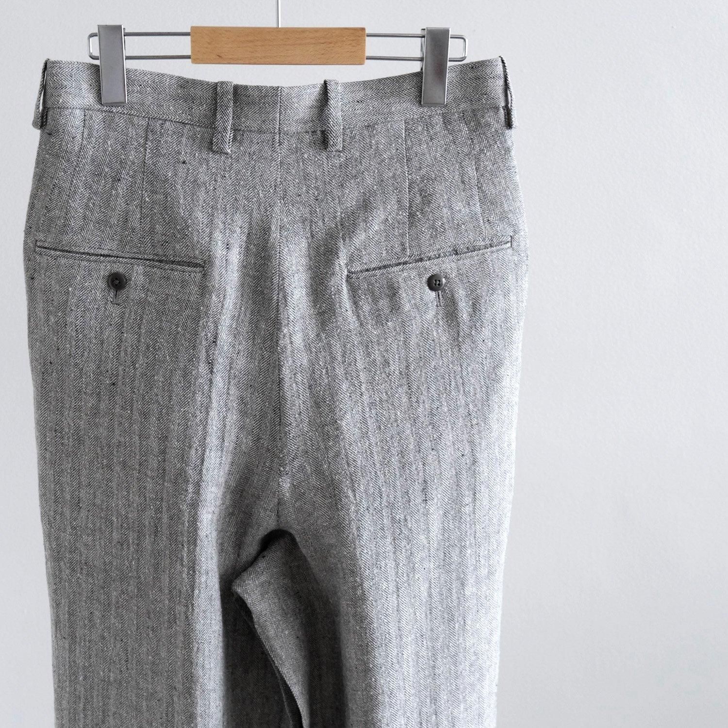 LINEN SILK TUCKED WIDE PANTS [LIGHT GRAY / HERRINGBONE