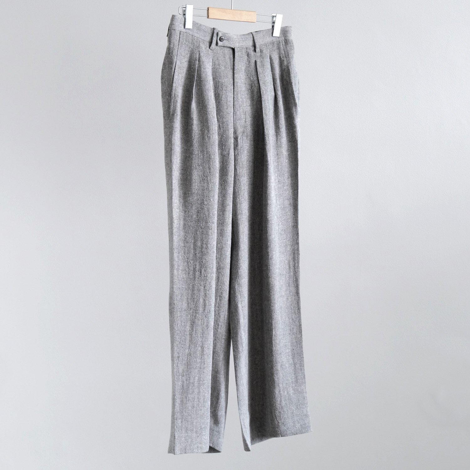 LINEN SILK TUCKED WIDE PANTS [LIGHT GRAY / HERRINGBONE]