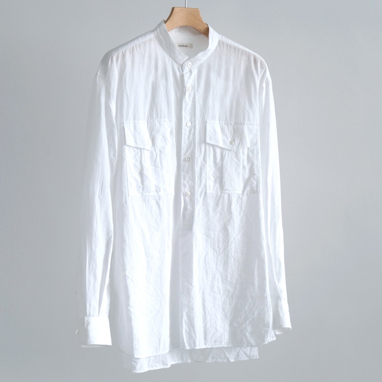 125/1 HIGH DENSITY LINEN CLOTH BAND COLLAR PULLOVER SHIRT [WHITE]