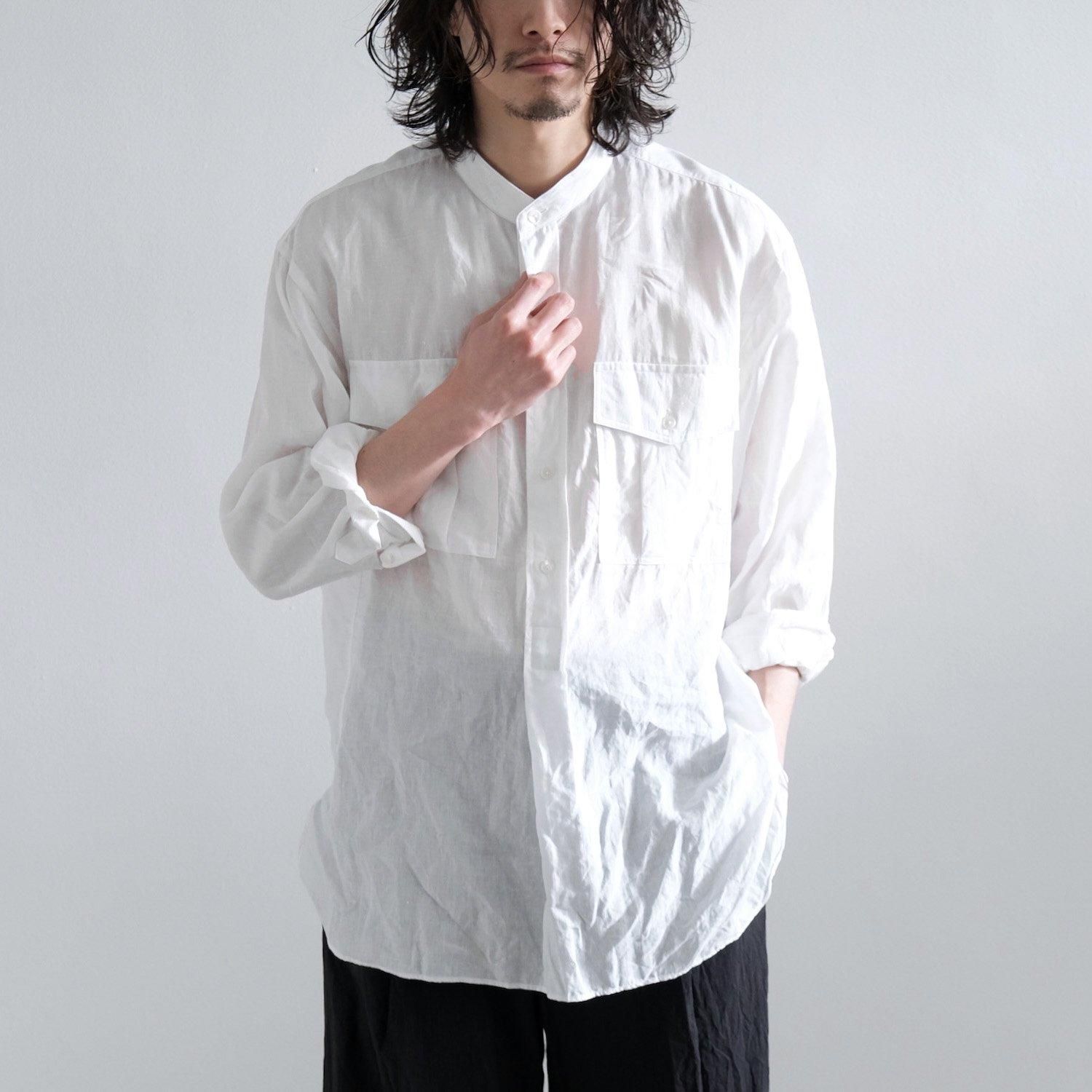 125/1 HIGH DENSITY LINEN CLOTH BAND COLLAR PULLOVER SHIRT [WHITE]