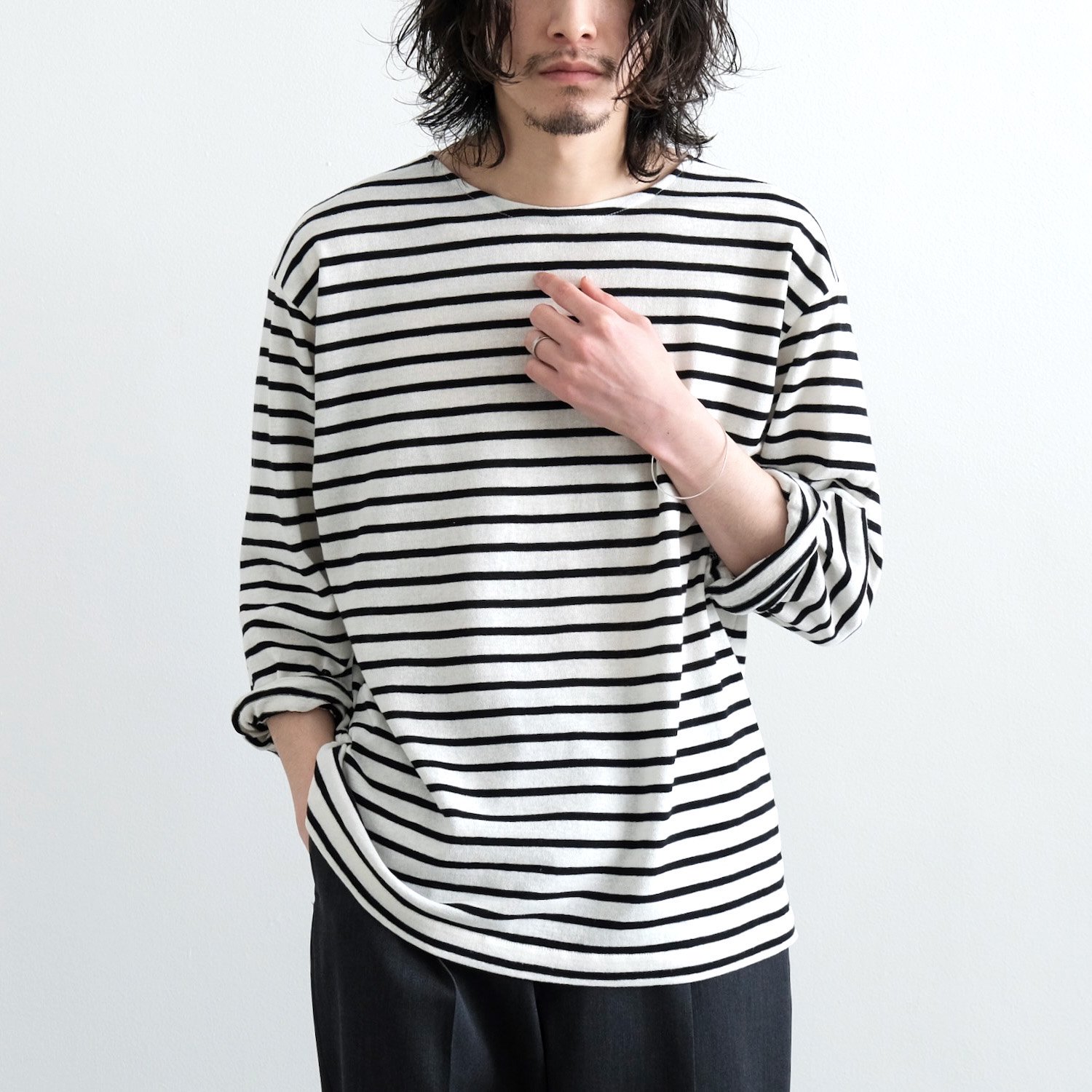 COTTON LINEN SOFT BASQUE SHIRT L/S [WHITE×BLACK] - WUNDER 大阪 