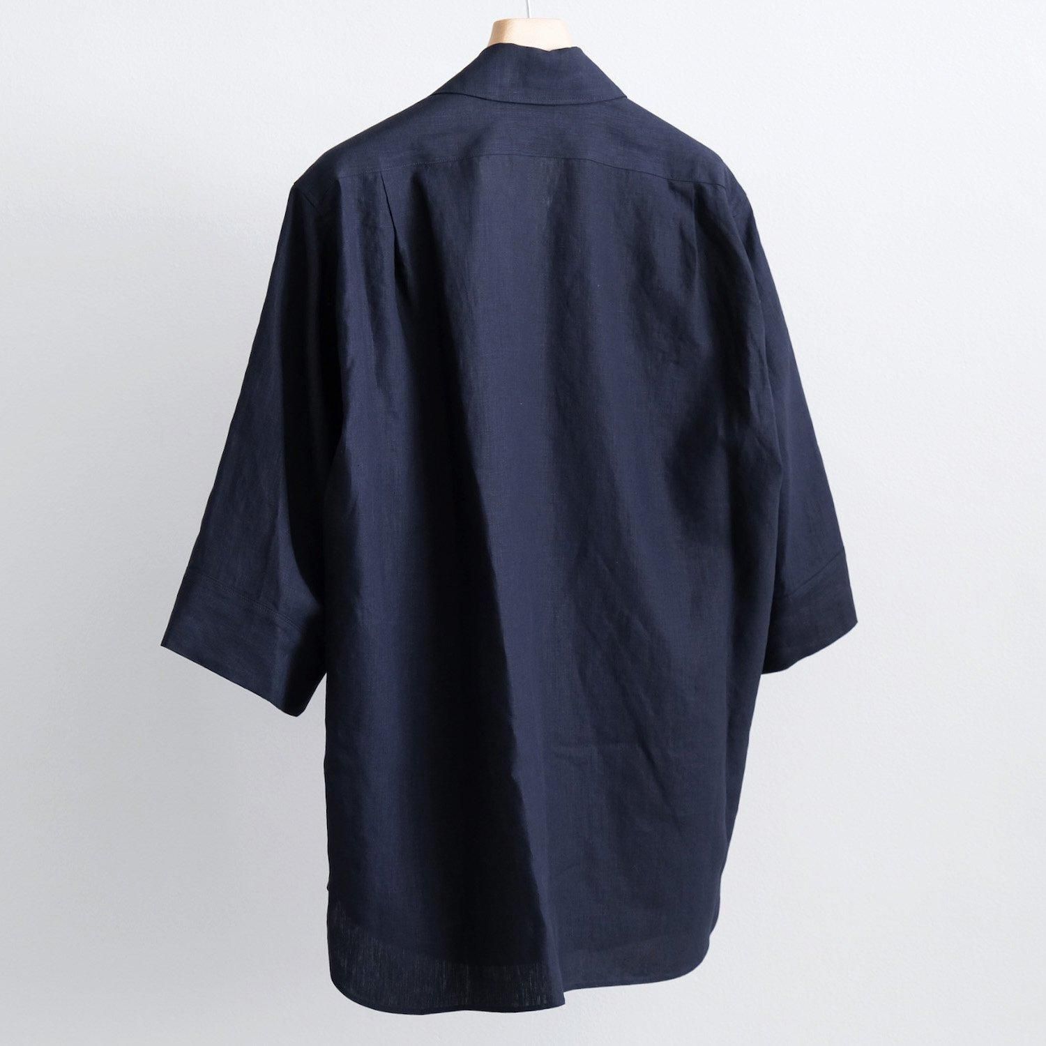 HIGH COUNT FINE LINEN OPEN COLLAR SHIRT [NAVY BLUE] - WUNDER