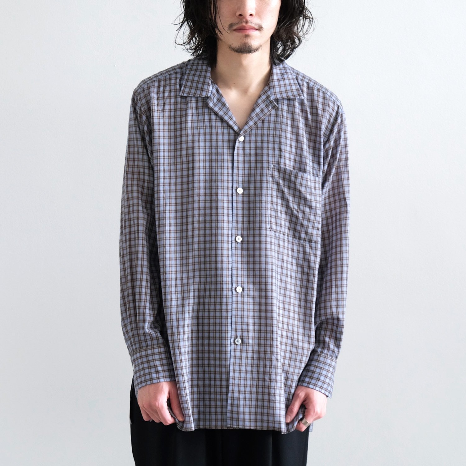 H WOOL ONE PIECE COLLAR SHIRTS [BLUE CHECK] - WUNDER 大阪 セレクト ...