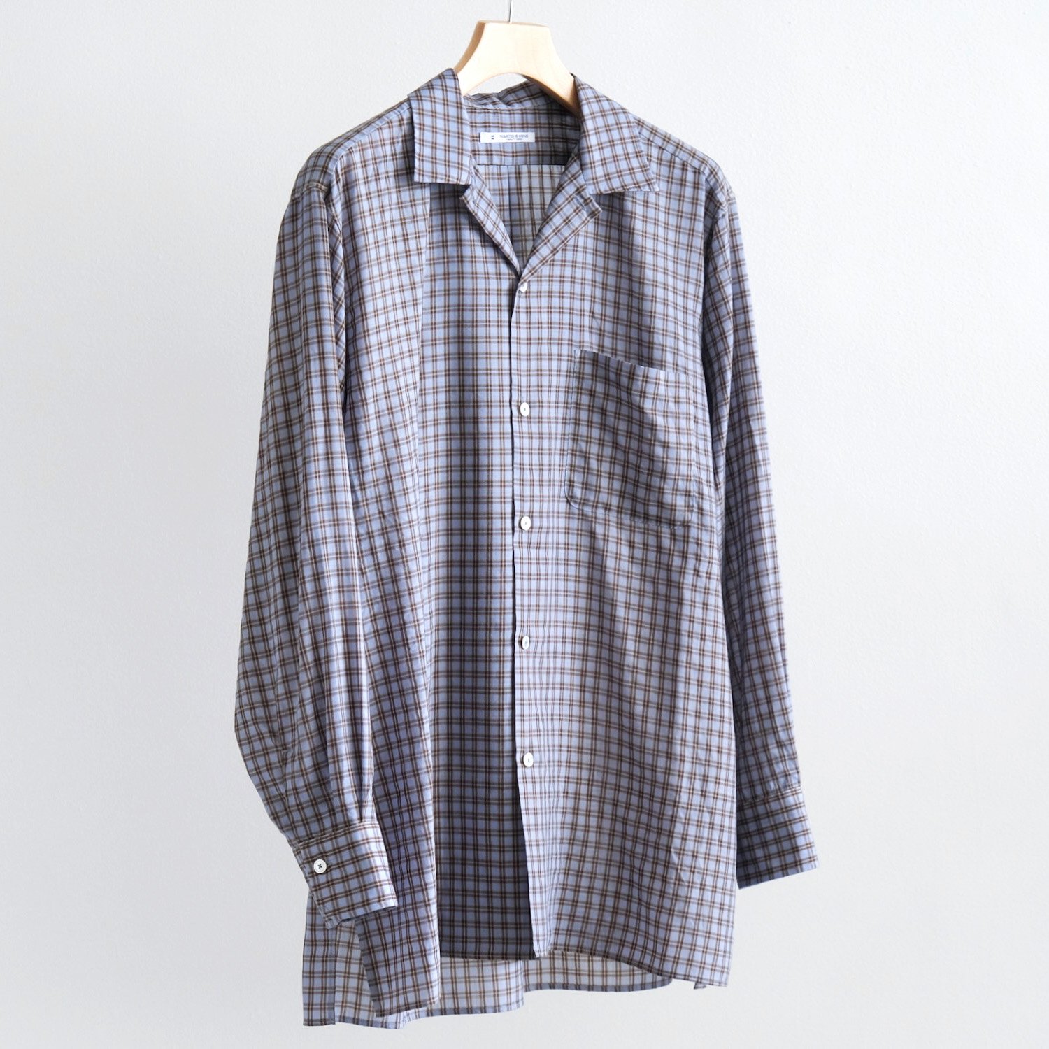 H WOOL ONE PIECE COLLAR SHIRTS [BLUE CHECK]