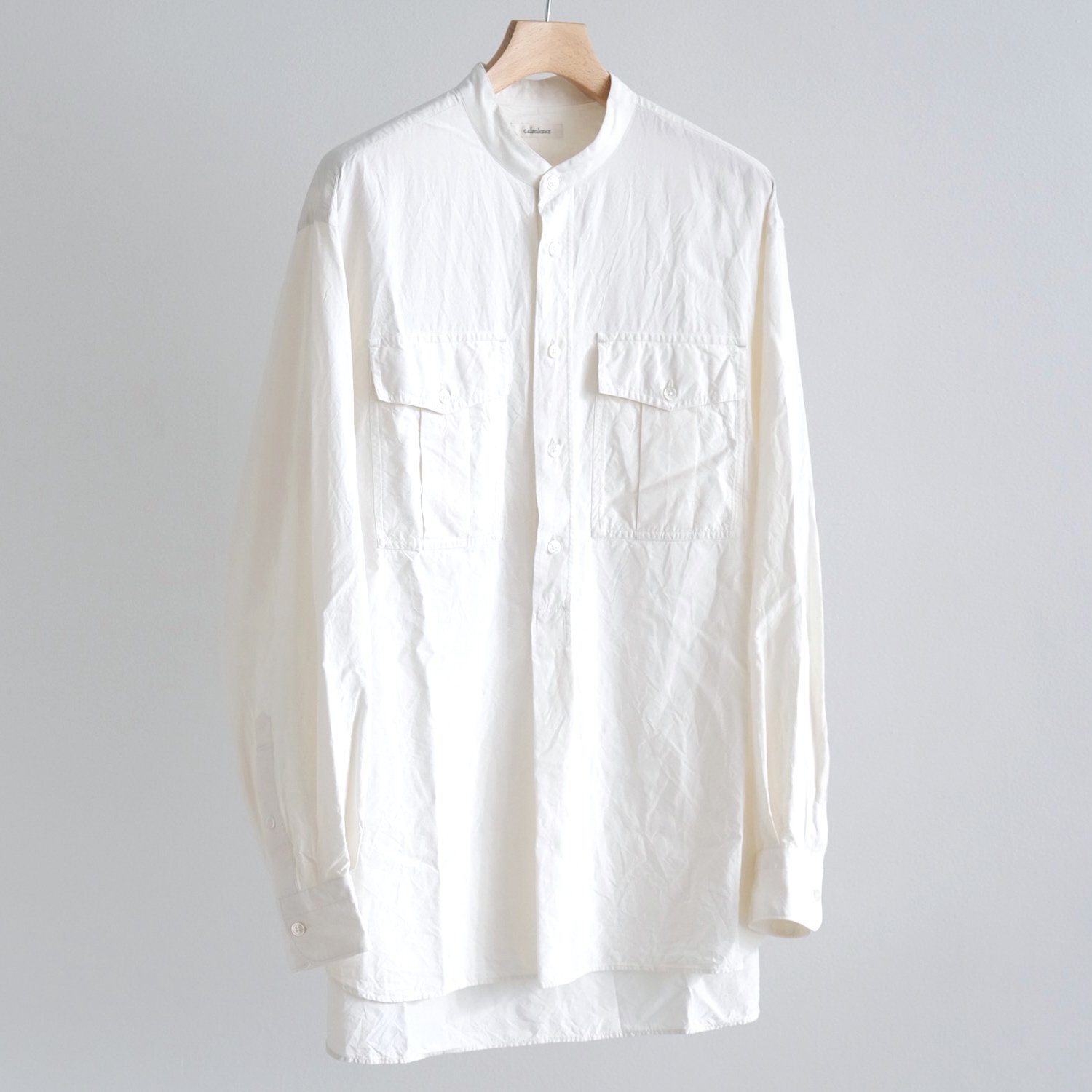 SILK BROAD CLOTH BAND COLLAR PULLOVER SHIRT [WHITE]