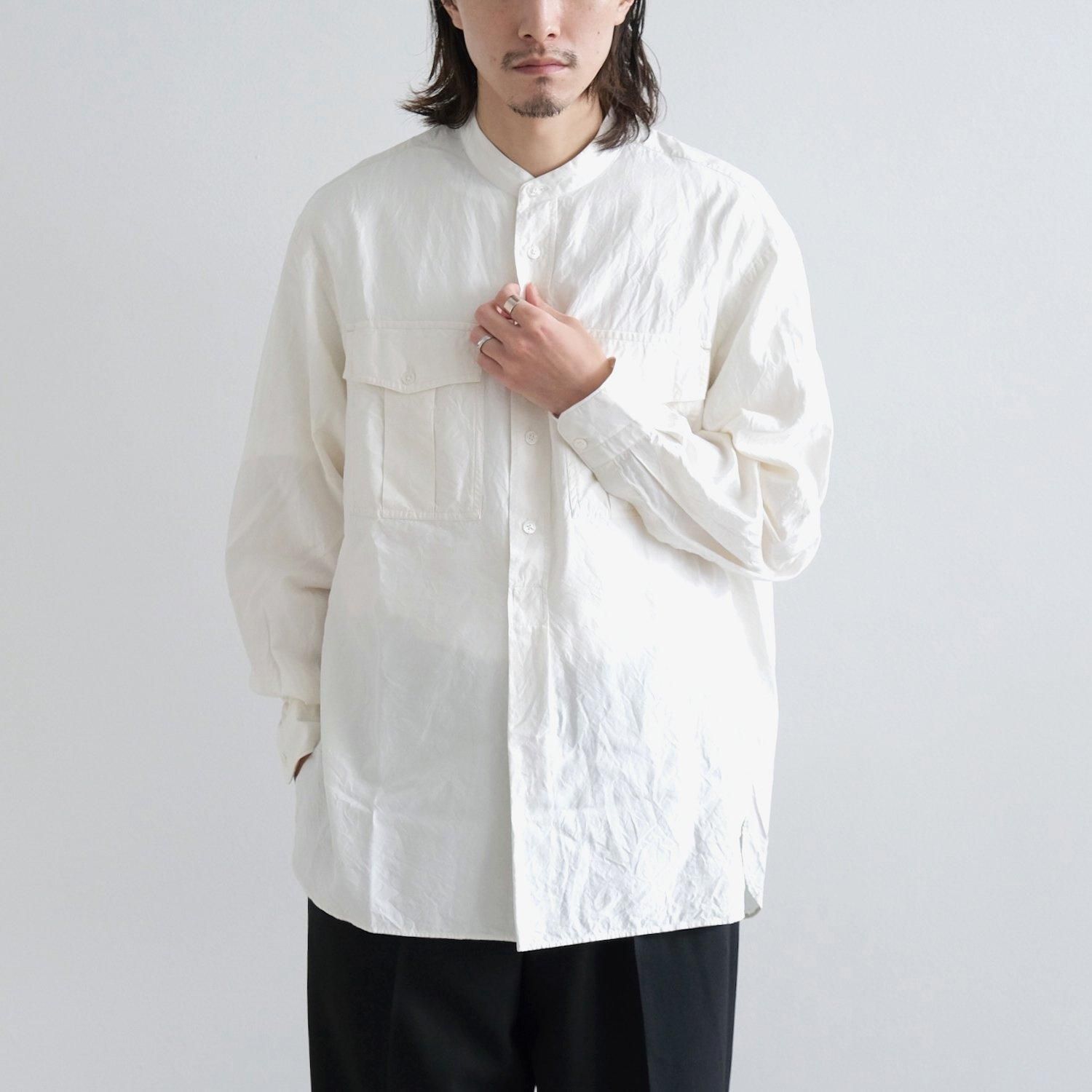 SILK BROAD CLOTH BAND COLLAR PULLOVER SHIRT [WHITE]