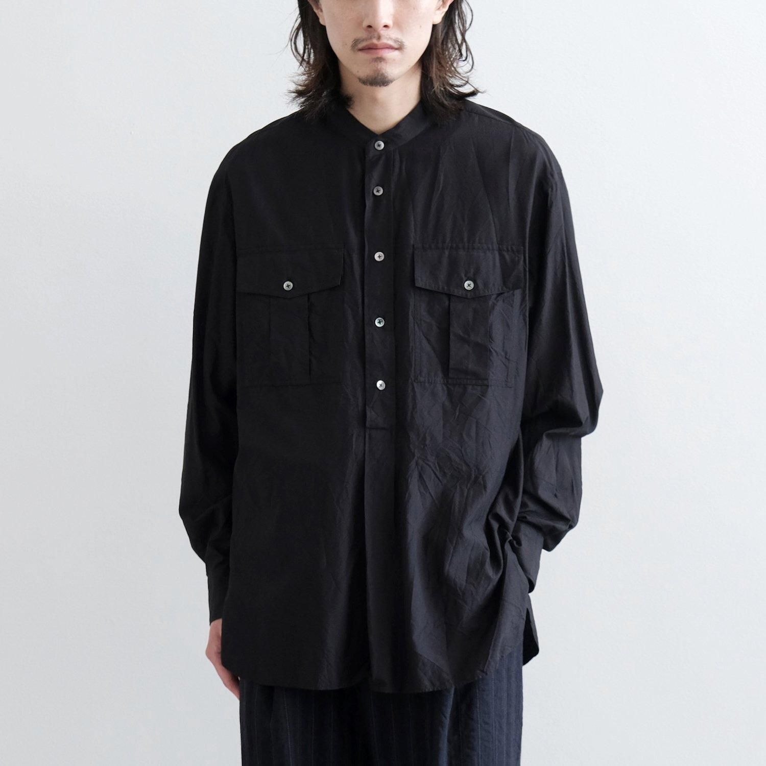SILK BROAD CLOTH BAND COLLAR PULLOVER SHIRT [BLACK]