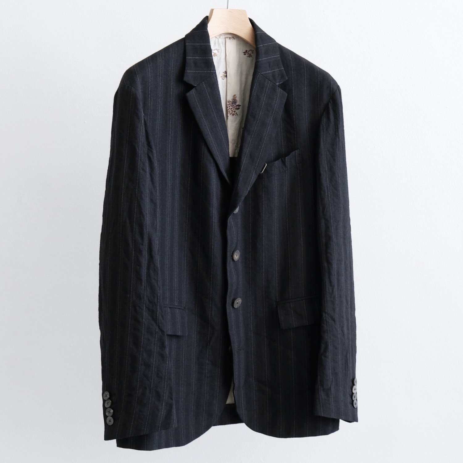 Li/W DOBBY STRIPE NOTCHED LAPEL SACK COAT [NAVY STRIPE]