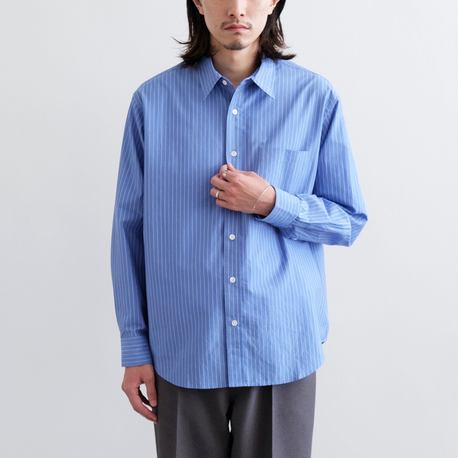 COTTON SILK STRIPE SHIRT [SAX] - WUNDER 大阪 セレクトショップ 大阪梅田中崎町 オンラインストア 正規取扱い  通販可能