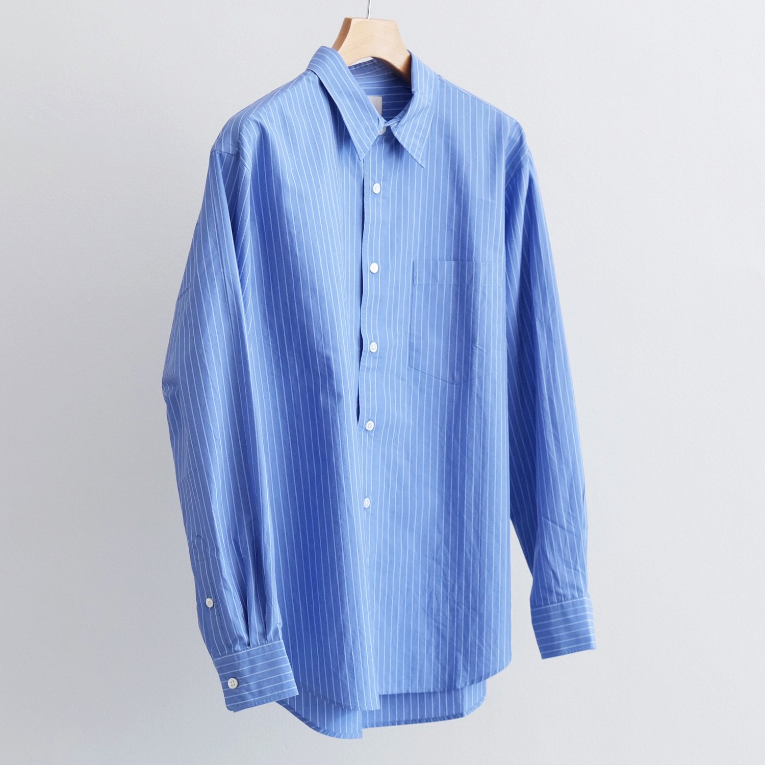 COTTON SILK STRIPE SHIRT [SAX]