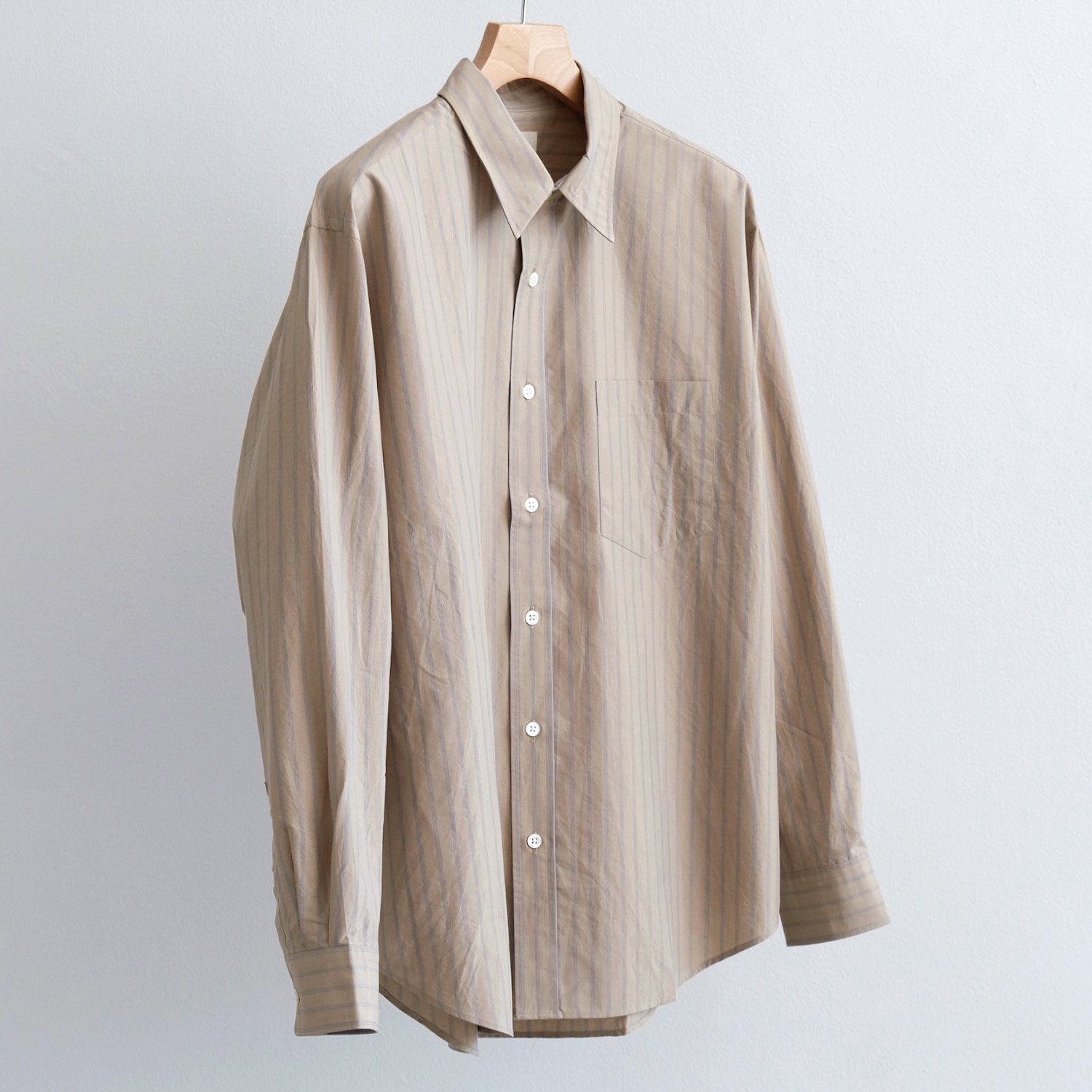 COTTON SILK STRIPE SHIRT [BEIGE]