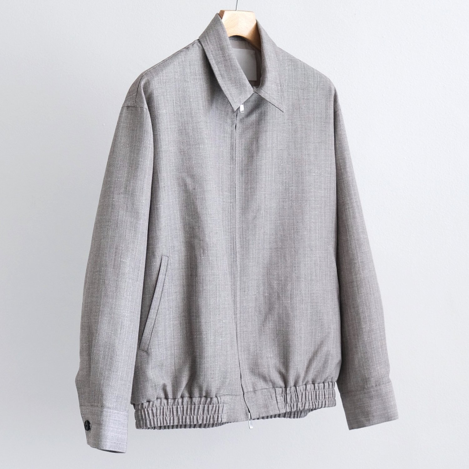 GEOMETRIC KASURI WOOL LINEN DRAPING BOMBER JACKET [ORIGINAL GEOMETRIC GRAY TOP] 