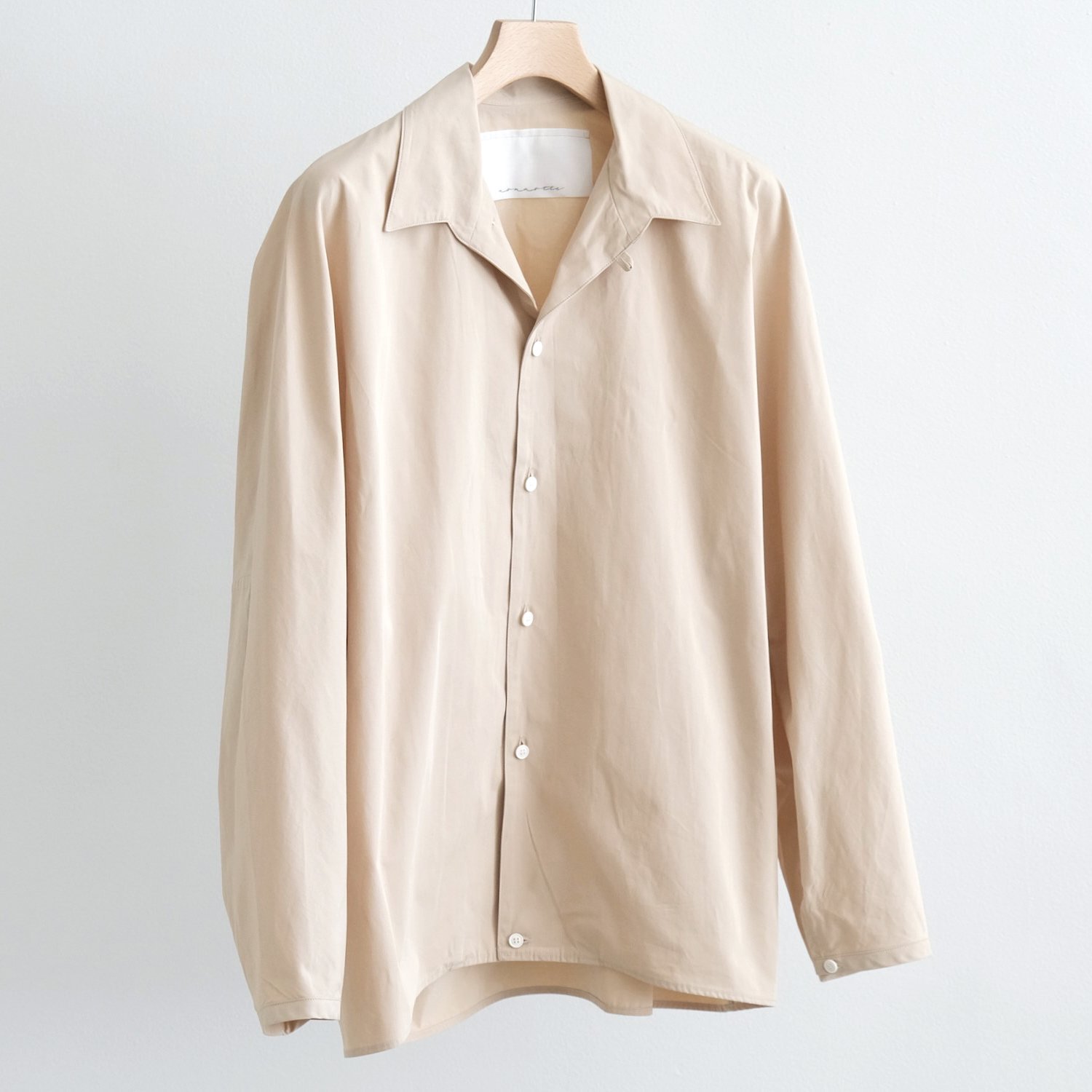 CLEAR HEAVY BROADCLOTH DRAPING SEAMLESS COLLAR SHIRT [HUMUS]