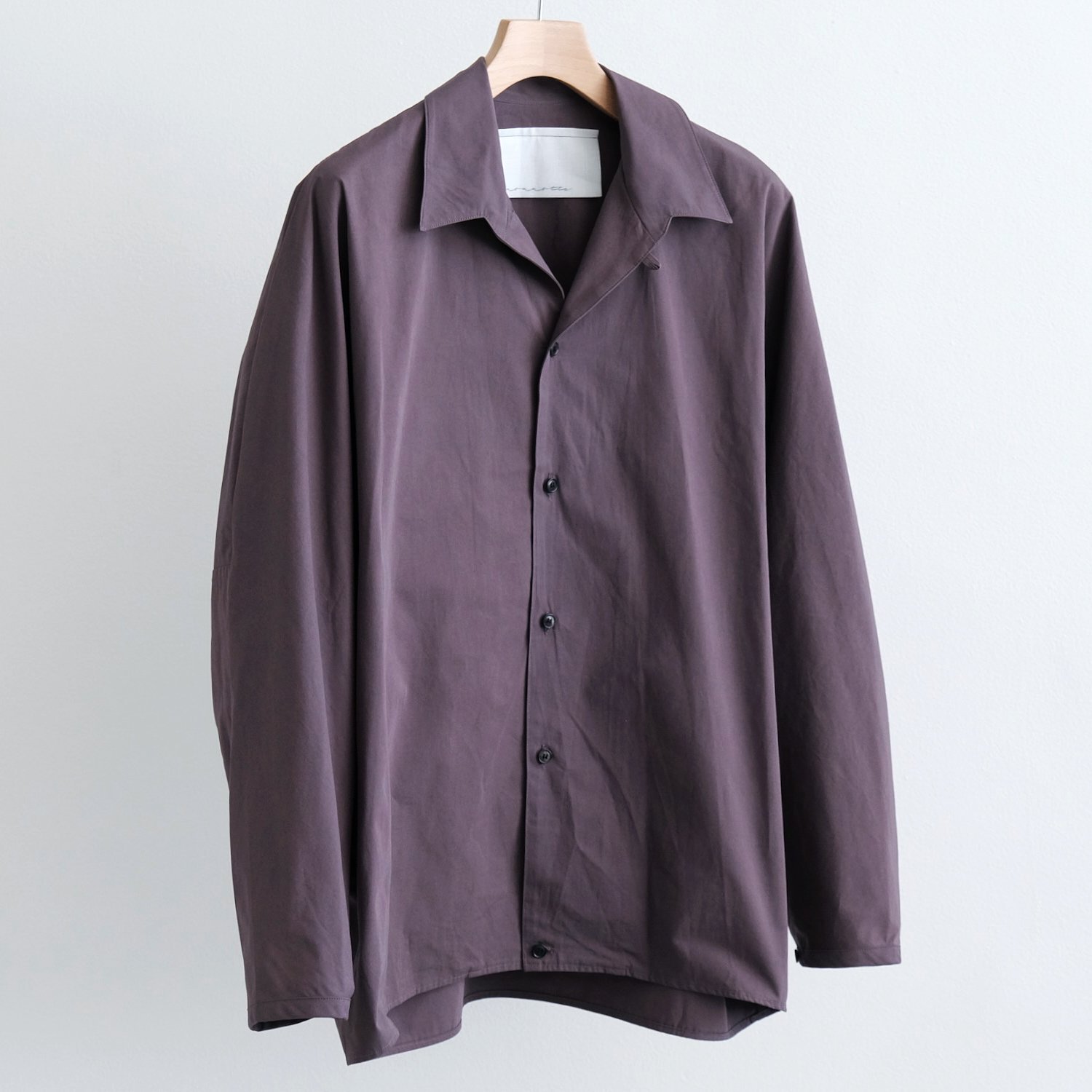 CLEAR HEAVY BROADCLOTH DRAPING SEAMLESS COLLAR SHIRT [RAISIN]