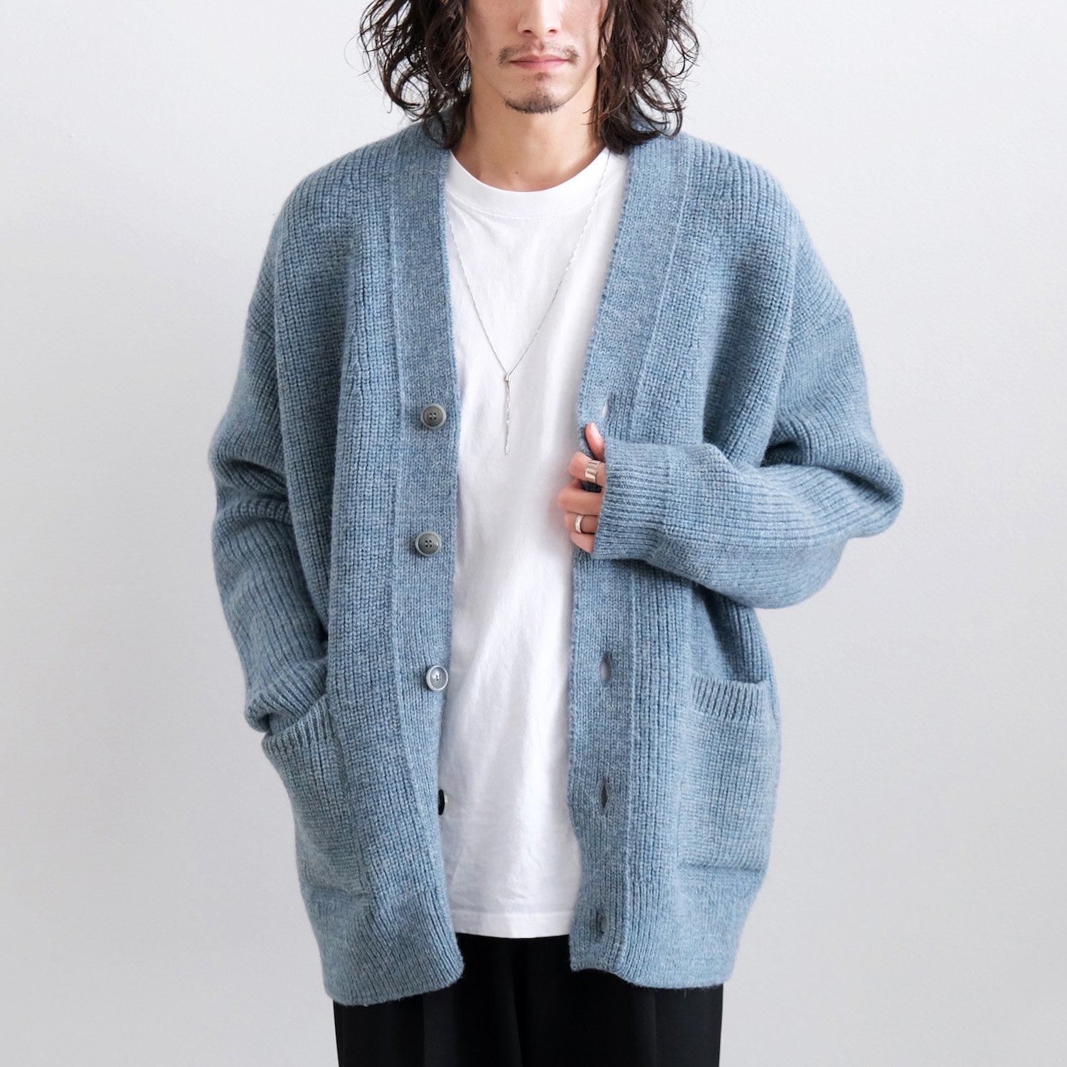 SHETLAND WOOL RIB MIDDLE CARDIGAN [SAX] - WUNDER 大阪 セレクトショップ 大阪梅田中崎町  オンラインストア 正規取扱い 通販可能