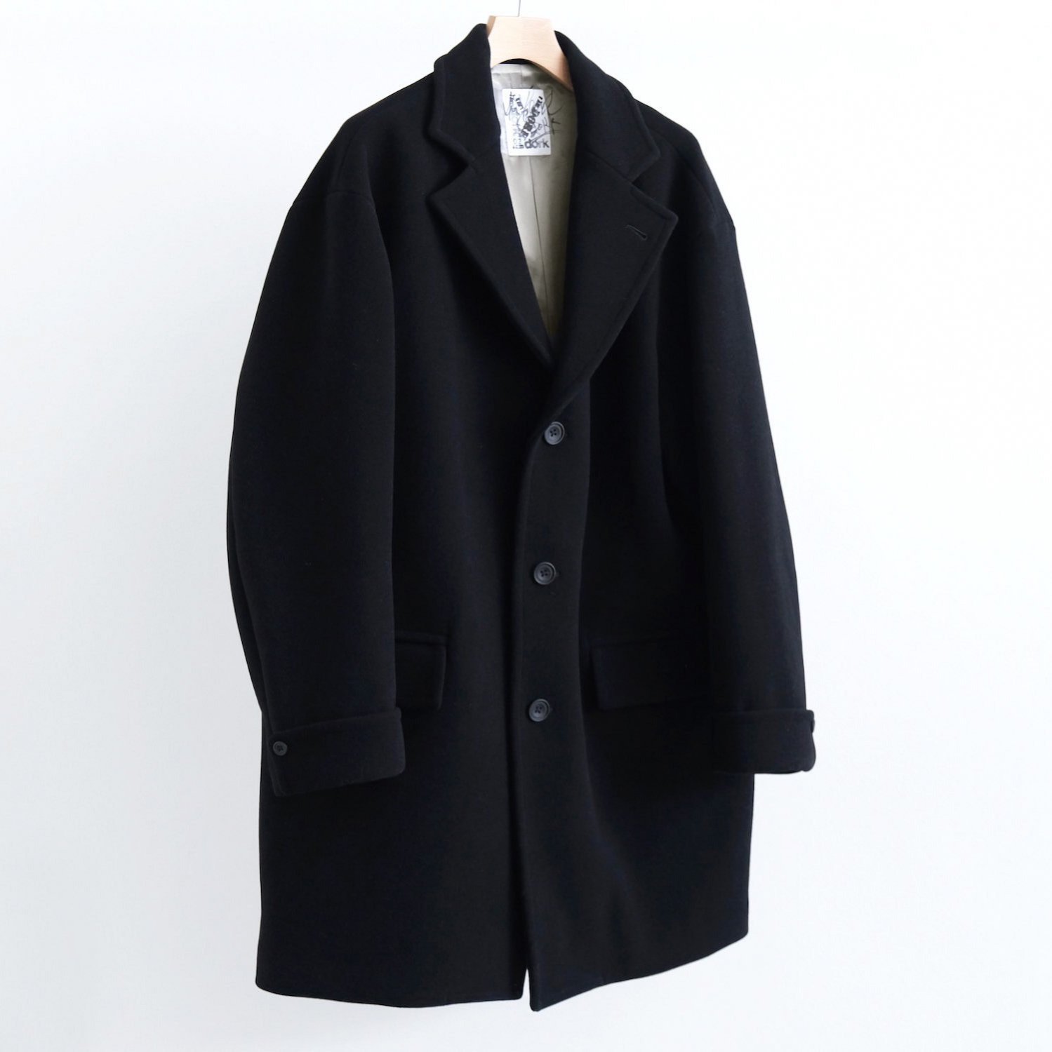 TASMANIA WOOL DOUBLE MELTON TAILOR BOX COAT [BLACK]