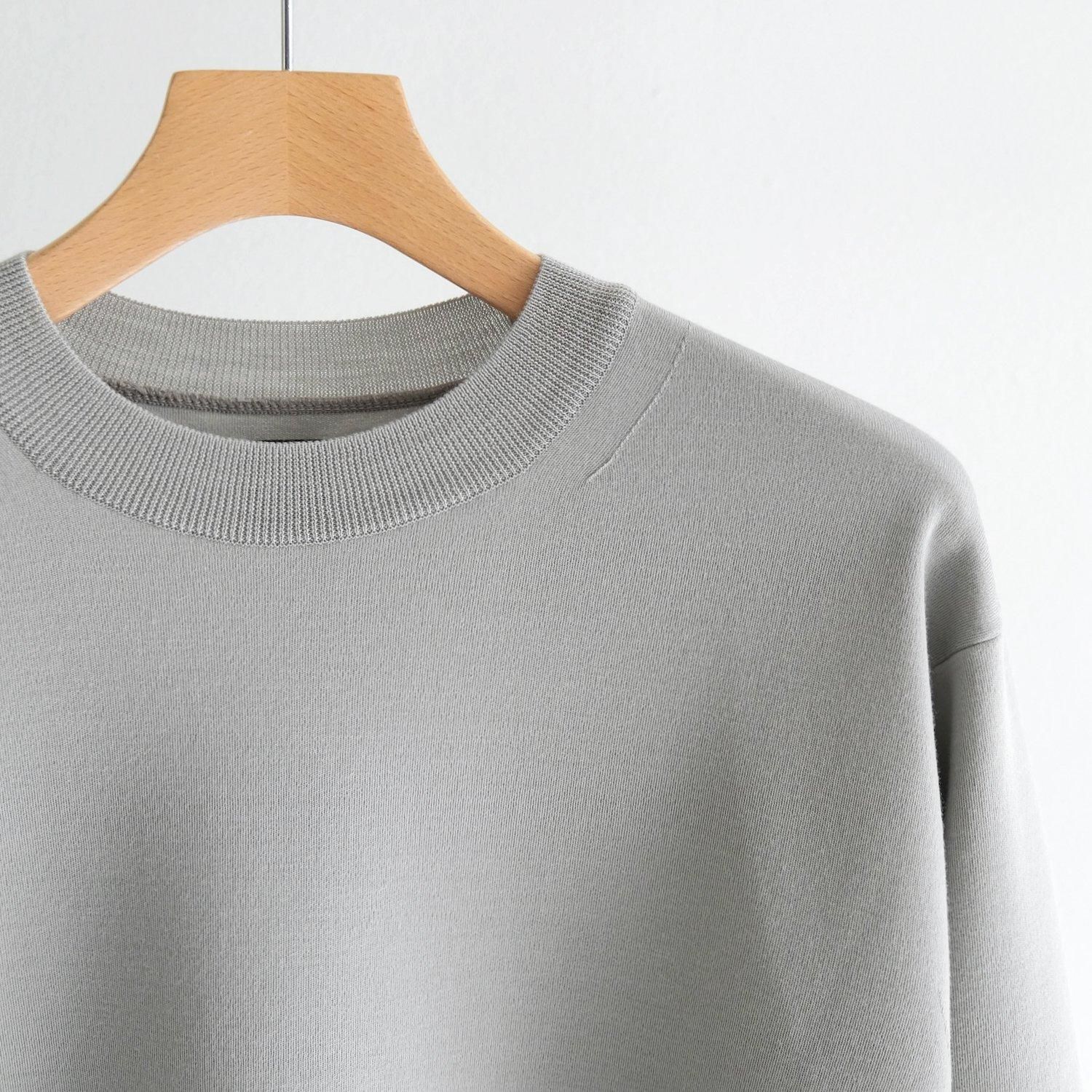 HIGH TWIST WOOL 32G SMOOTH KNIT CREW NECK [LIGHT GRAY