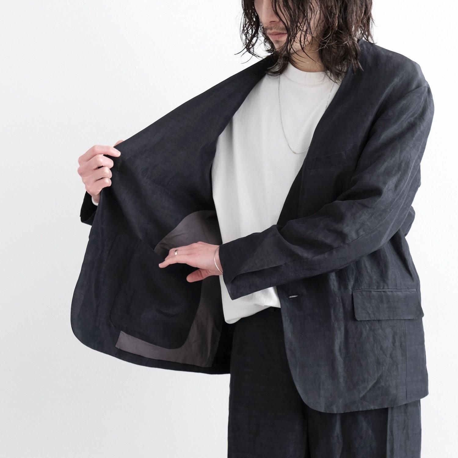 LINEN RAYON DYEING SPECK DRAPING NO COLLAR 2B N JACKET LINEN RAYON DYEING SPECK DRAPING NO COLLAR 2B N JACKET
