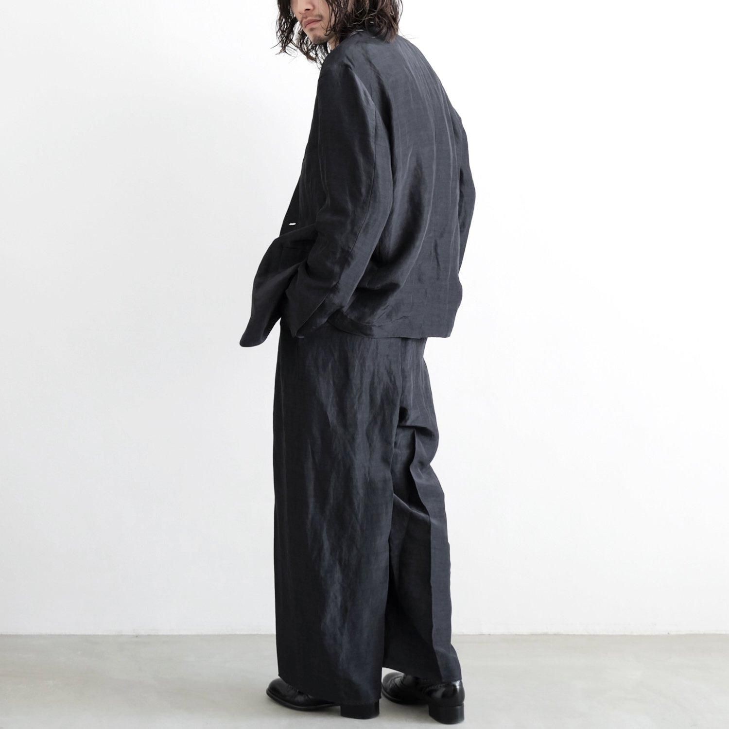 LINEN RAYON DYEING SPECK DRAPING CROTCH BOX PLEATS NO TUCK